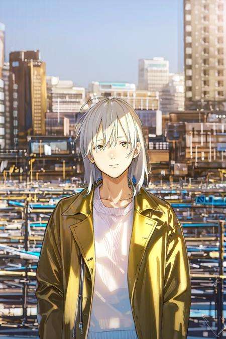 masterpiece, best quality, 1boy, <lora:NiceLight:1>,jacket,white hair,city