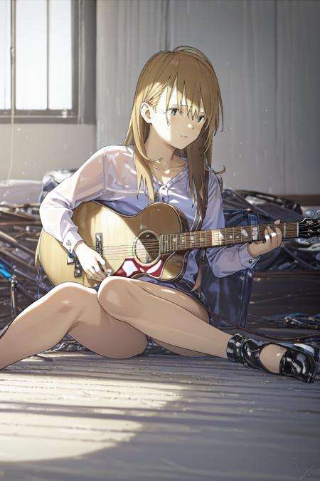 masterpiece, best quality, 1girl, <lora:NiceLight-000010:1>,, guitar