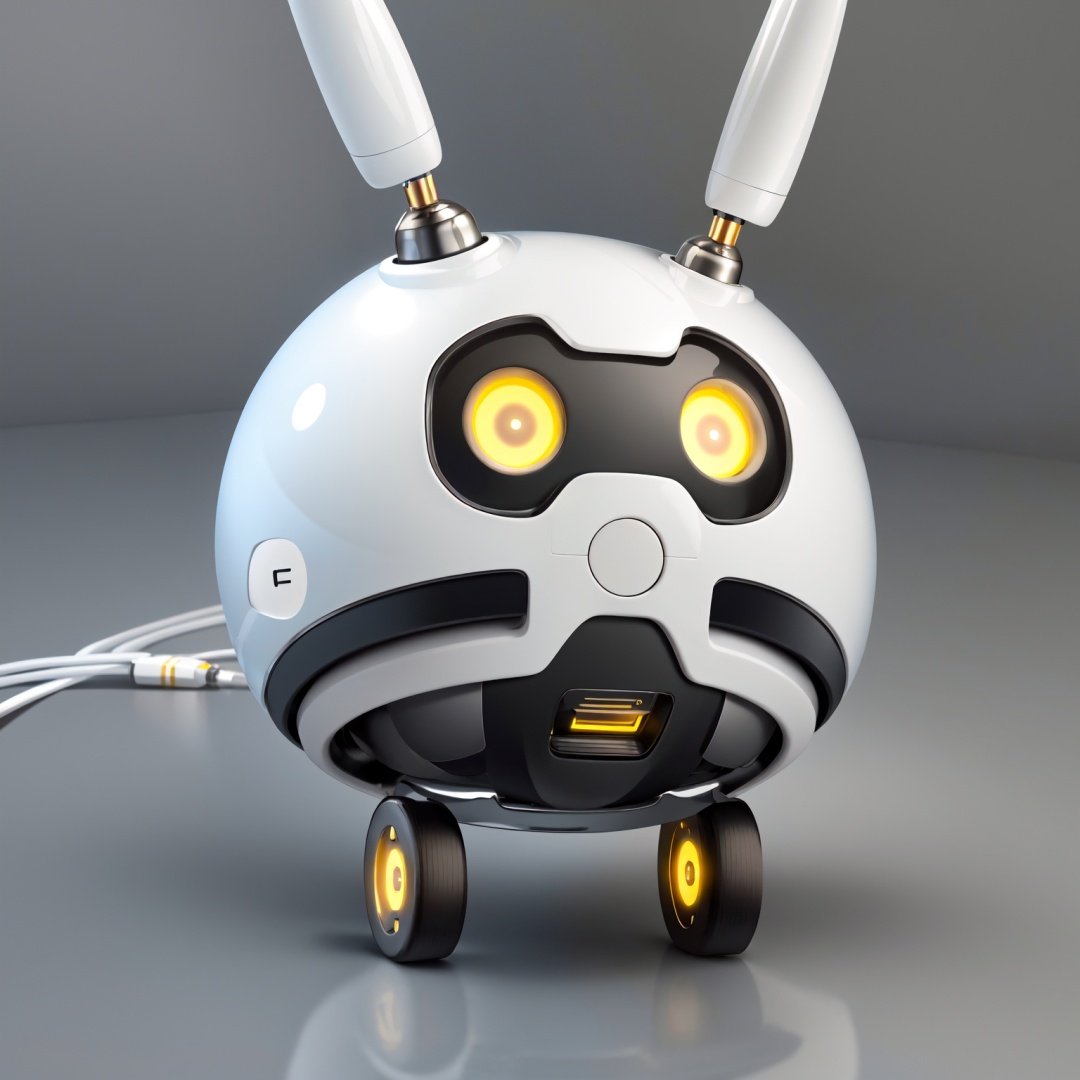 masterpiece,best quality,humanoid robot,no humans,pokemon \(creature\),glowing,solo,simple background,yellow eyes,full body,glowing eyes,light bulb,robot,non-humanoid robot,wheel,alternate color,looking at viewer,tire,