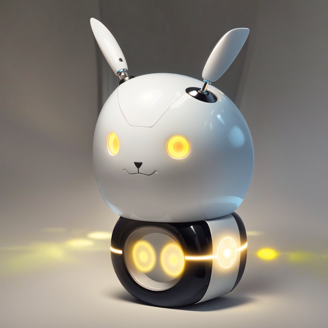 masterpiece,best quality,humanoid robot,no humans,pokemon \(creature\),glowing,solo,simple background,yellow eyes,full body,glowing eyes,light bulb,robot,non-humanoid robot,wheel,alternate color,looking at viewer,tire,