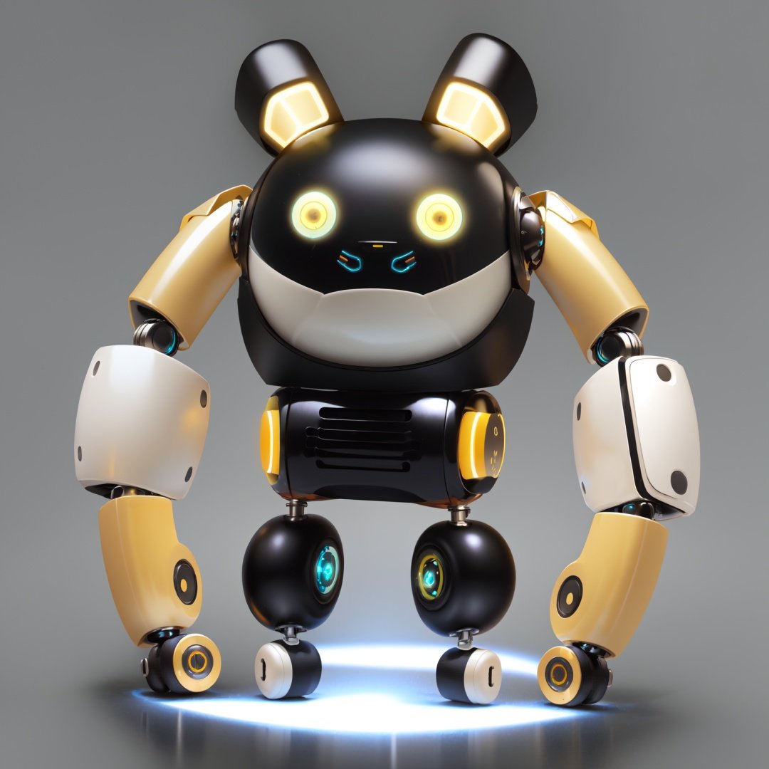 masterpiece,best quality,humanoid robot,no humans,pokemon \(creature\),glowing,solo,simple background,yellow eyes,full body,glowing eyes,light bulb,robot,non-humanoid robot,wheel,alternate color,looking at viewer,tire,