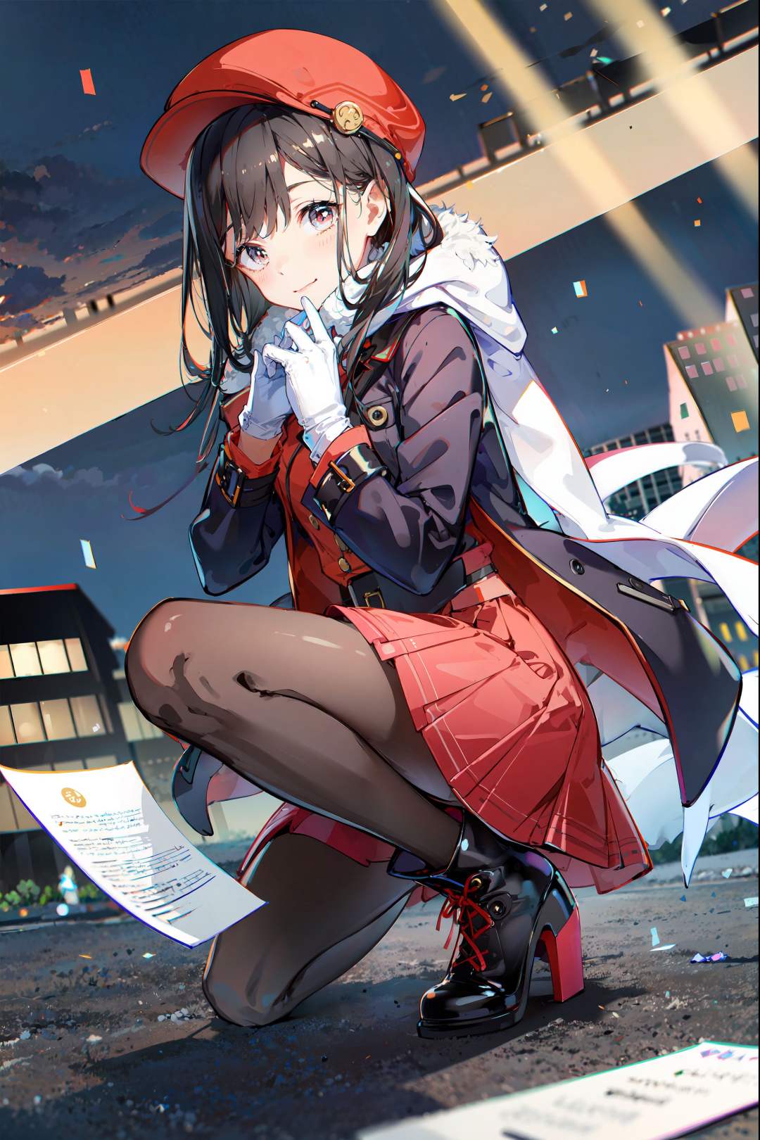 ,(Masterpiece:1.2, high quality), (pixiv:1.4),TIV,1girl, transparent, umbrella, skirt, sky, solo, holding, black hair, outdoors, bag, cloud, looking at viewer, shirt, short hair, holding umbrella, white skirt, bangs, transparent umbrella, railing, jewelry, short sleeves, closed mouth, blue eyes, teruterubouzu, jacket, blue sky, blurry, black shirt, standing, cloudy sky, smile, collarbone, blush, depth of field, day, open clothes, bracelet, pink jacket, bridge, cowboy shot <lora:TIV:0.8>