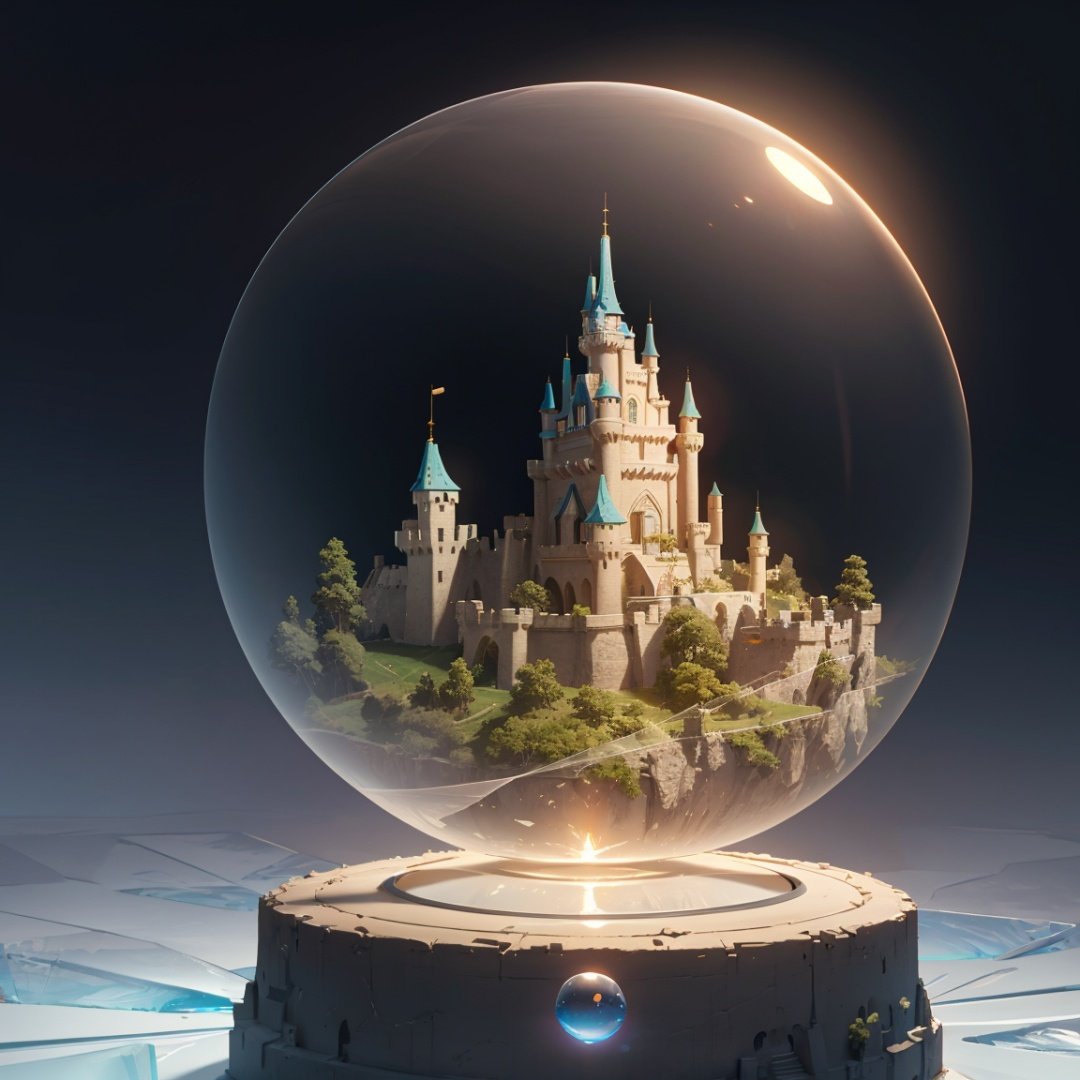 Masterpiece, stunning, super detailed, highest quality, uniform 8K wallpaper, illustrations,(crystal ball close-up),(1 huge crystal ball)+(High transparency crystal ball perspective),(1 white crystal-sculpture-castle inside of crystal ball:1.4)+((detailed white crystal-sculpture-castle floating above the clouds) and(no gravity:1.3)and (some snow flying under crystal-sculpture-castle) and (highly transparent crystal-sculpture-castle))+(no gravity:1.3),(intricate details:1.2),fantasy, fairy tale world,Light leakage, detailed details glow,(ray tracing),(Realistic:0.7), (3D:0.7), (OC renderer:0.7), best lighting,