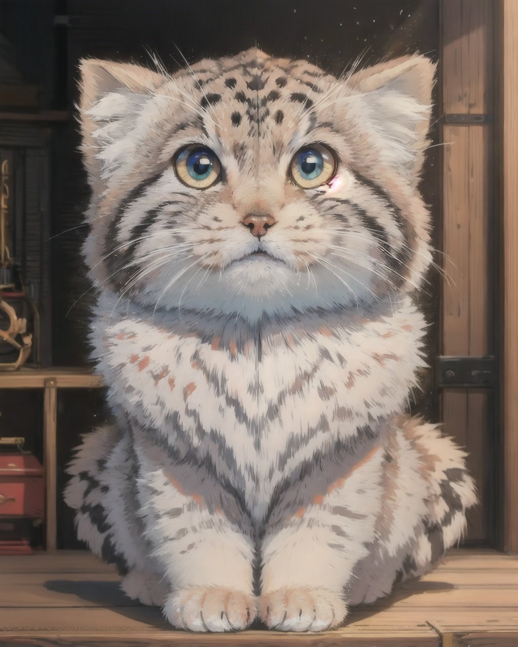 Create a 1.4 times larger-than-life tusun, showcasing its best quality features such as a big head, fluffy fur, and beautiful eyes, all while maintaining perfect anatomy