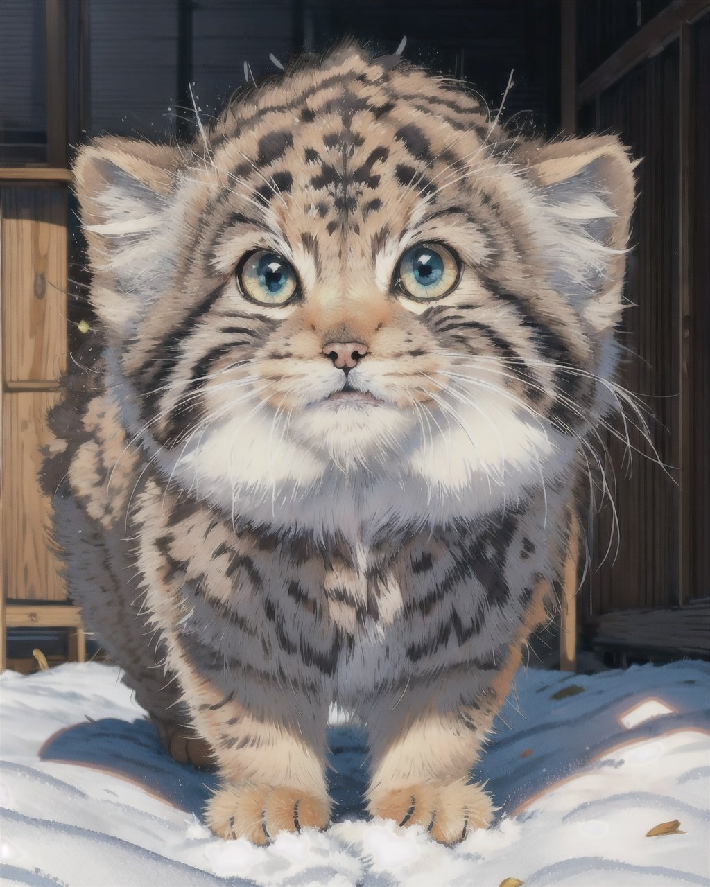 Create a 1.4 times larger-than-life tusun, showcasing its best quality features such as a big head, fluffy fur, and beautiful eyes, all while maintaining perfect anatomy, tusun,tusuncub