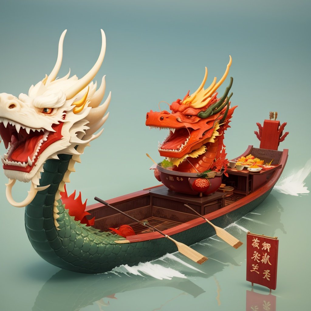 longzhou <lora:longzhou:0.6>water,Zongzi,Boat,Dragon,Chinese Dragon,