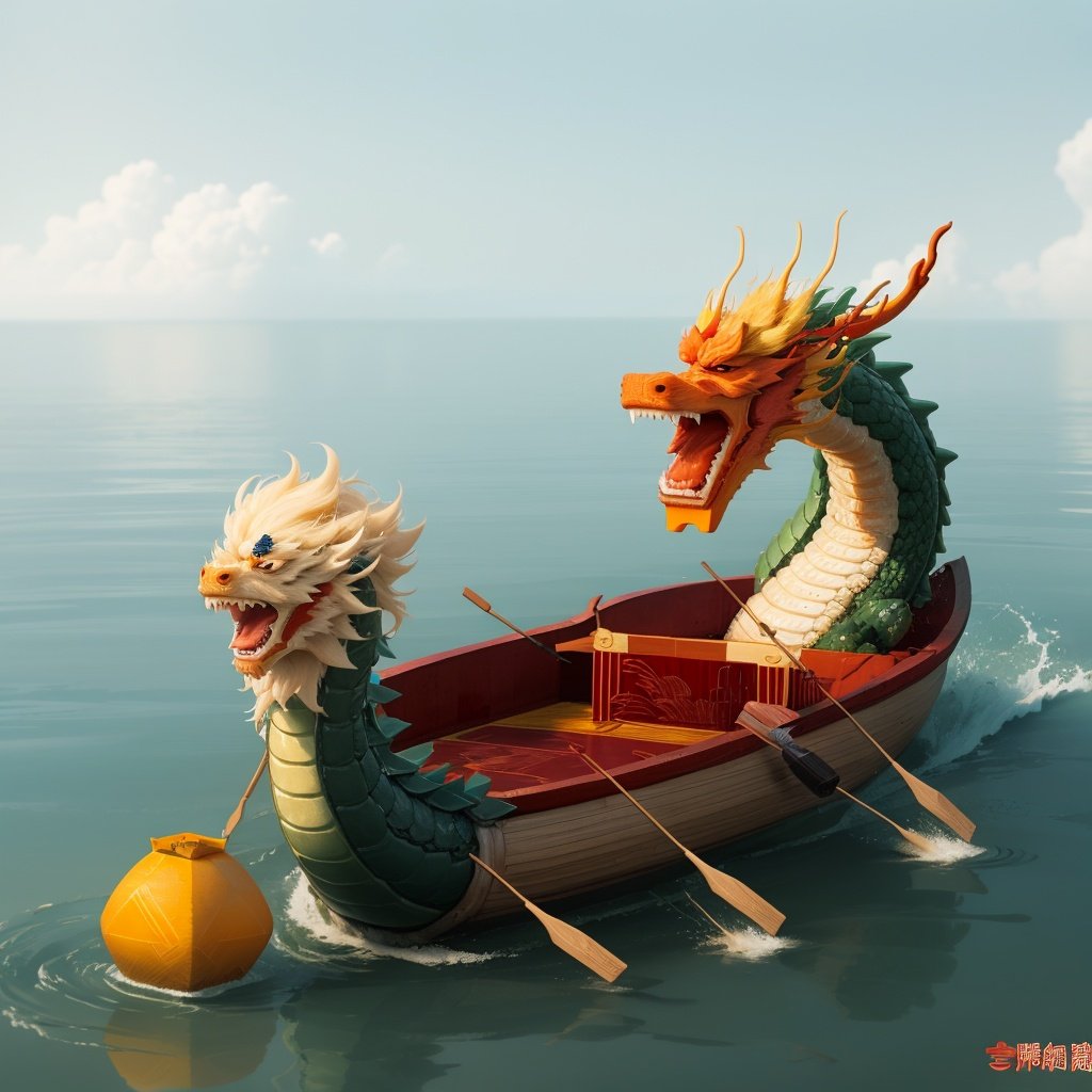 longzhou <lora:longzhou:0.6>water,Zongzi,Boat,Dragon,Chinese Dragon,