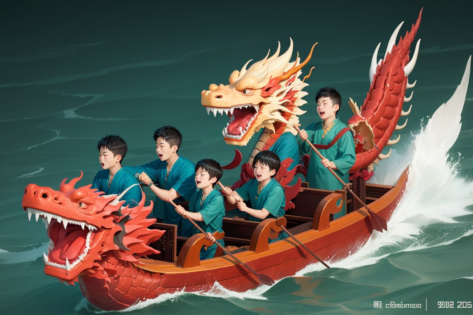 longzhou <lora:longzhou:0.6>water,Boat,Dragon,Chinese Dragon,6+boys,