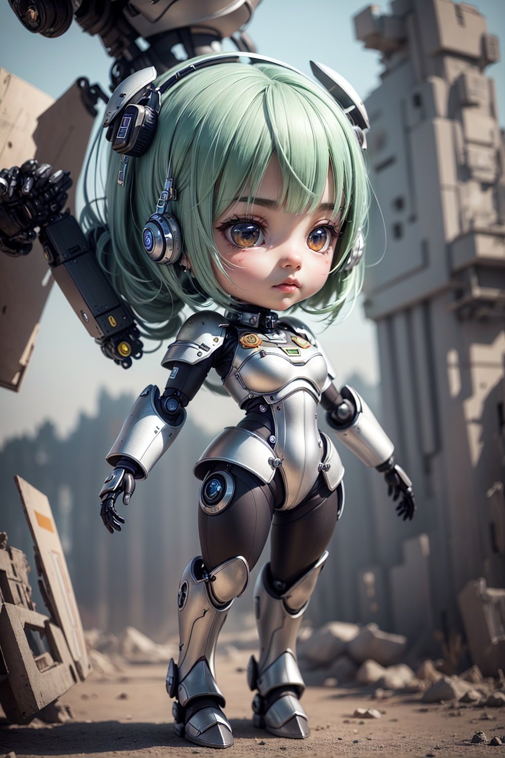 best quality,masterpiece,(photorealistic:1.4),1girl,(chibi:1.2),full_body,mecha,robot,armor,bodysuit,science fiction,armor,<lora:jijiamanghe:1>,