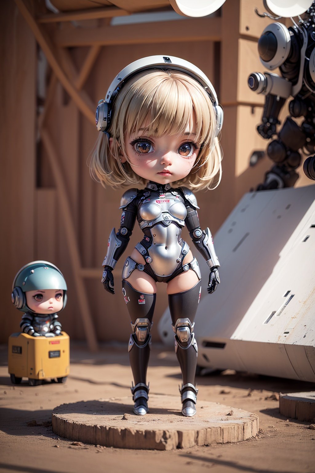 best quality,masterpiece,(photorealistic:1.4),1girl,(chibi:1.2),full_body,mecha,robot,armor,bodysuit,science fiction,armor,<lora:jijiamanghe:1>,