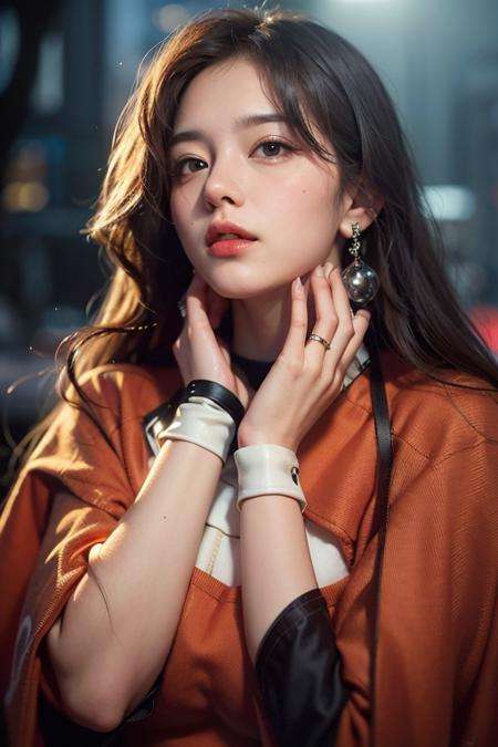 <lora:GirlfriendMix2:1.5>,1girl, Tokyo street,night, cityscape,city lights, upper body,close-up, 8k, RAW photo, best quality, masterpiece,realistic, photo-realistic,