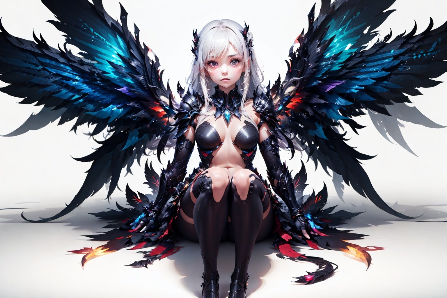 <lora:chibangnv:0.7>chibangnv,1girl,wings,White background,