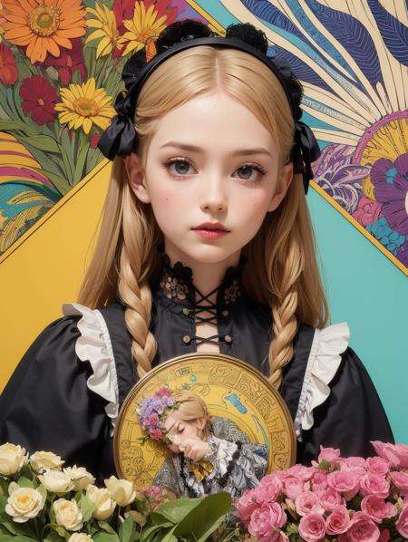 (masterpiece, top quality, best, official art, beautiful and aesthetic:1.2), 1girl, (pop art:1.4), (zentangle, flower effects:1.2), (art nouveau:1.1),(Gothic Lolita:1.3)