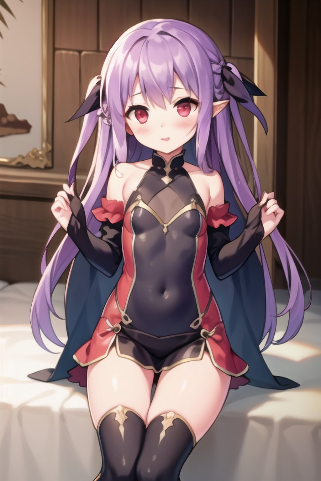 long hair,purple hair,red eyes,hair ribbon,