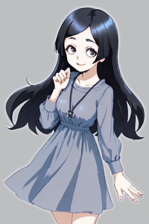 black eyes, long hair, dark blue hair, barbara Parker, 1girl, happy, Casual Dress, animestyle, 