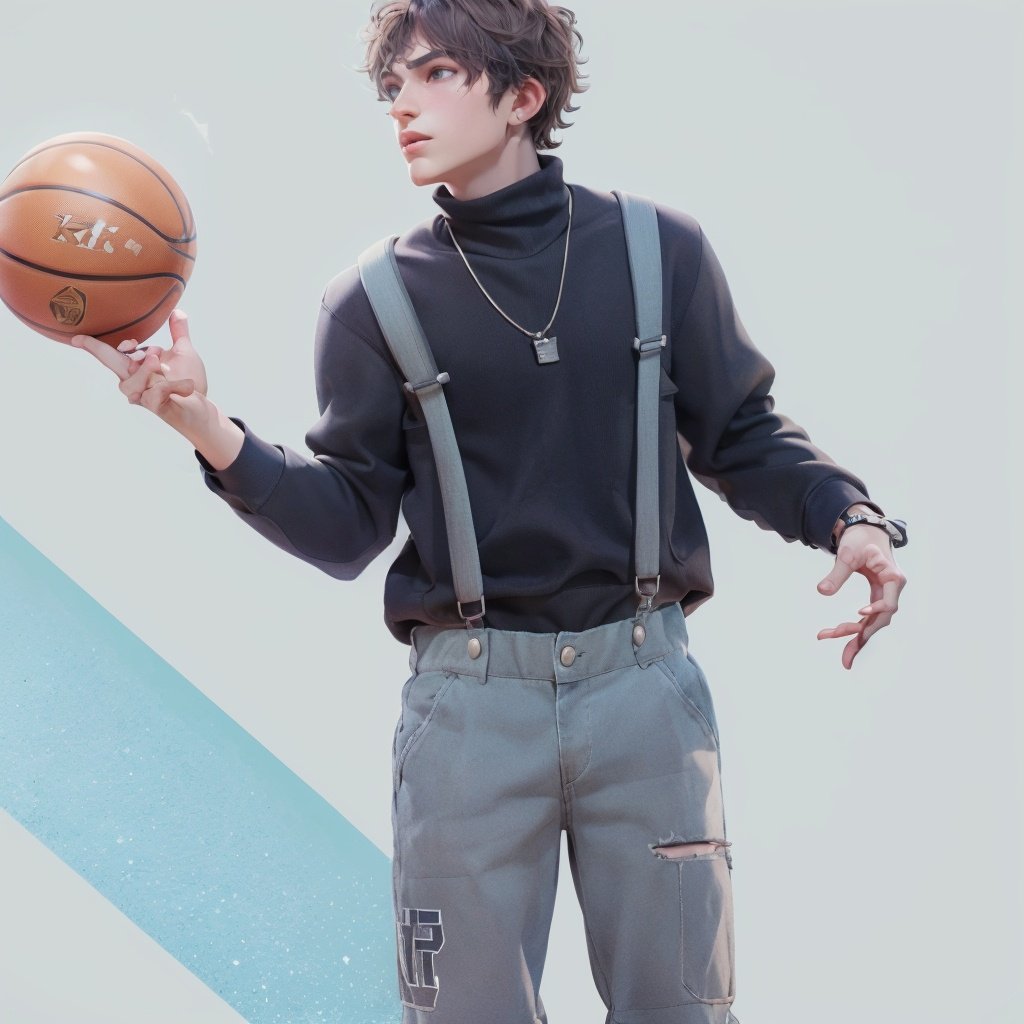 1 boy,basketball,Character design,White background,AIGC style,(Overalls:1.1)<lora:AIGC style_20230611150759-000008:0.8>,, UHD,textured skin,high details,best quality,super detail,award winning,high quality,16k,