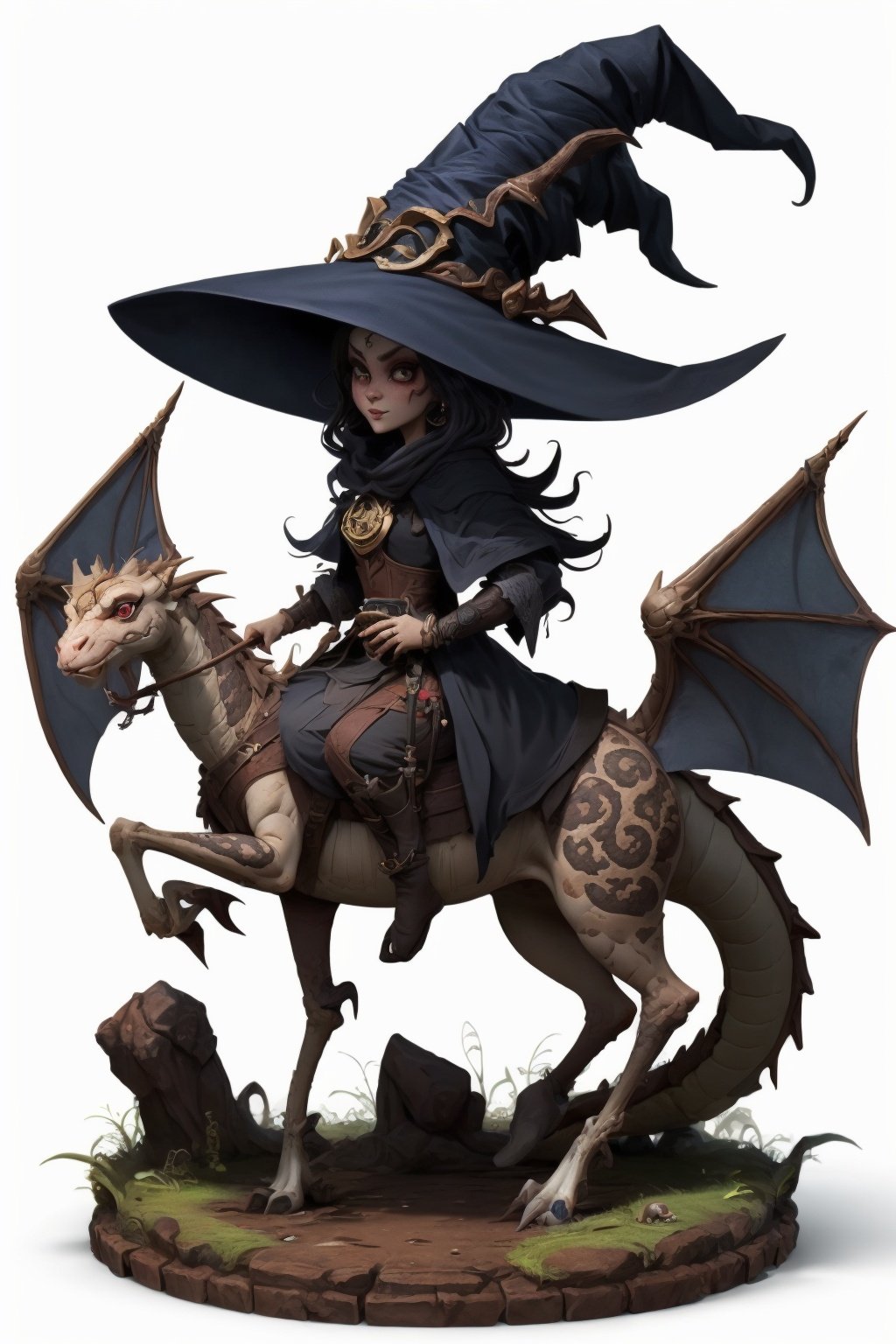 A witch on Dragon,Character design,White background,AIGC style,UHD,textured skin,high details,best quality,super detail,award winning,high quality,retina,16k,<lora:AIGC style_20230611150759-000008:0.7>,