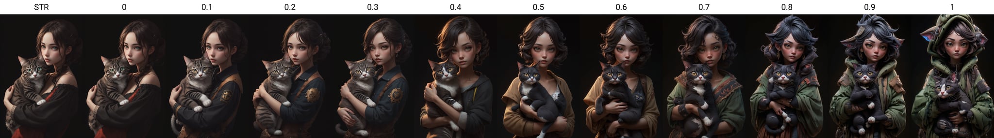 1girl with a cat,Character design,black background,AIGC style,UHD,textured skin,high details,best quality,super detail,award winning,high quality,retina,16k,, <lora:AIGC style_20230611150759-000008:STR>