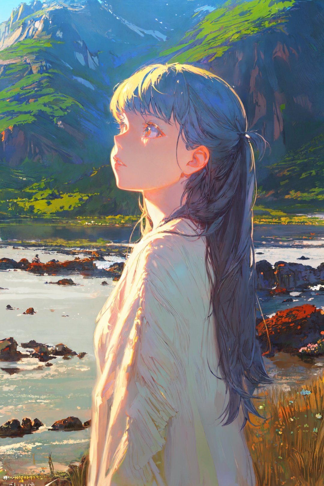 realistic photo,1 anime girl,big eyes，masterpiece,highest quality,high quality,cute,(__camAngles__:1),highres,by Jeremy Lipking,by Antonio J. Manzanedo,solid background,in natural scenic ,flower,rim light，<lora:auDeleteAuStyleLora_offset:0.5> <lora:Vivid_Impactful_Style_3ab:0.65>