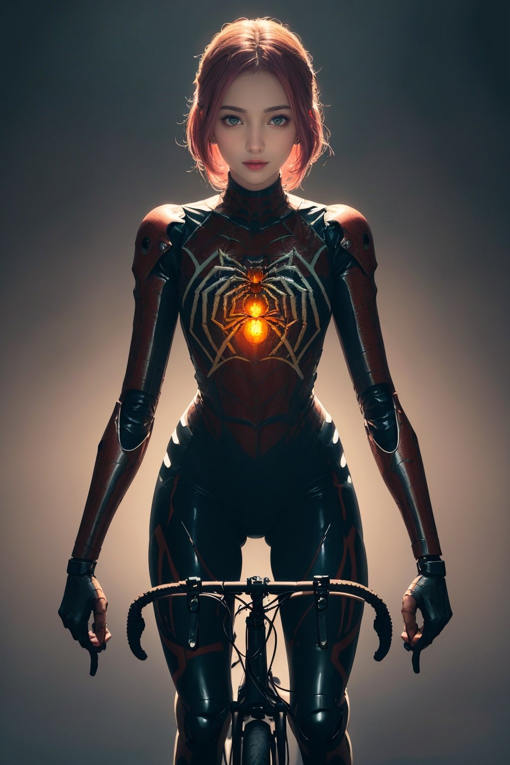 (best quality, ultra-detailed, best illustration, best shadow, masterpiece, high res, professional artwork, famous artwork), (1girl, solo), SakuraNS, looking at viewer, green eyes, pink hair, (forehead_mark1.2), arachne, spider girl, arthropod girl, chitin, (giant spider:1.3, spider:1.3), multiple eyes,(Riding a bicycle:1.2), masterpiece,best quality,ultra-detailed, clear facial features,beautiful scene,Dreamy Atmosphere,UE5,Quixel Megascans Render,8KHD,high detail,hyper quality,high resolution,beautiful lighting, <lora:ddia_20230609232847-000016:0.3>,mecha