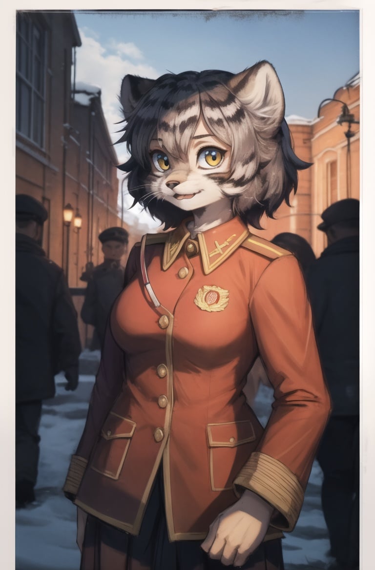 masterpiece, best quality,4k,hdr,perfect lighting 1girl,furry,solo,moscow,sovietkitten,adorable,uniform, looking at viewer,manul,Communist ideology,poster <hypernet:furry_kemono:0.5> <lora:Manul:0.8>