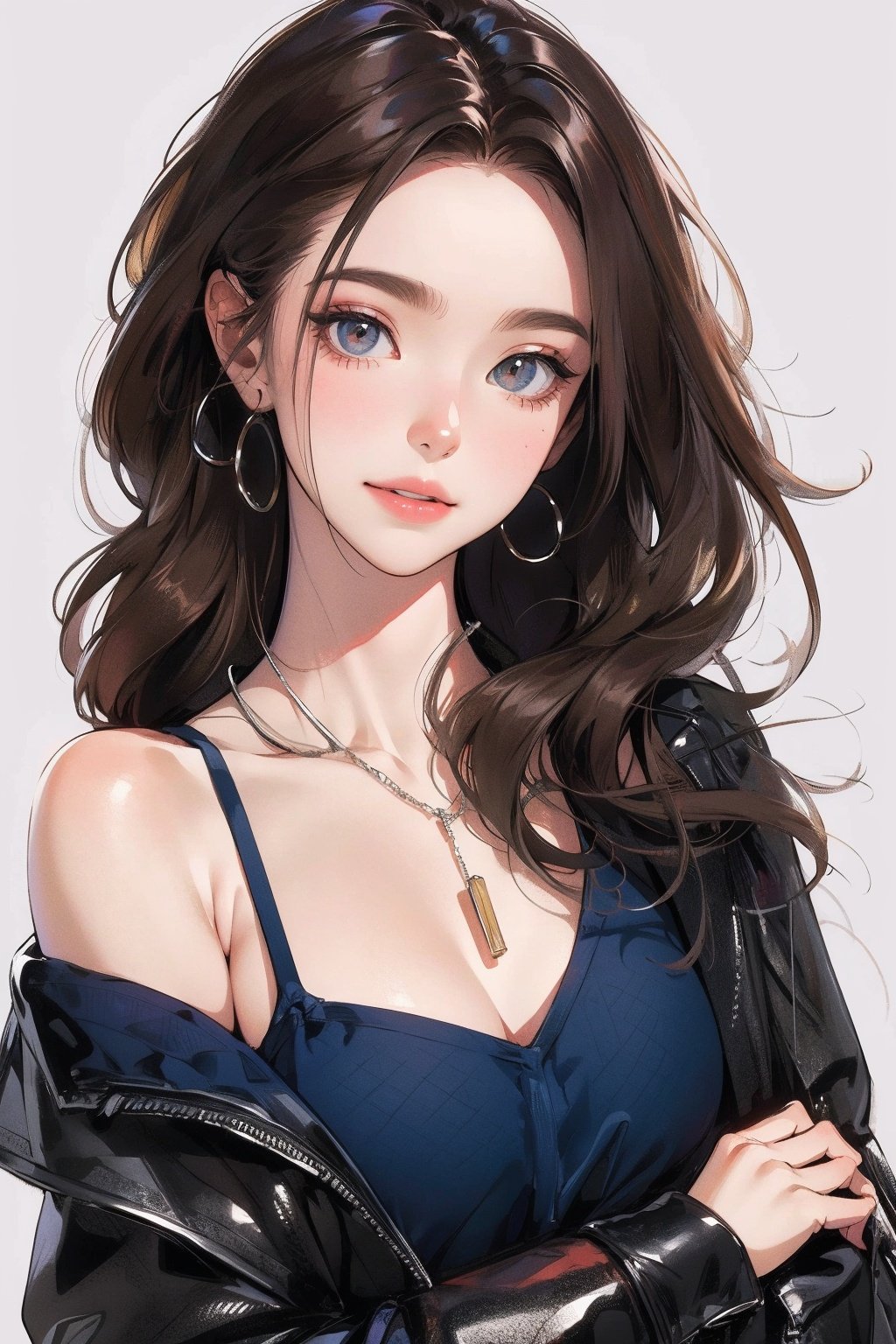 best quality, masterpiece, ultra high res, photorealistic, 1girl, offshoulder, smile
