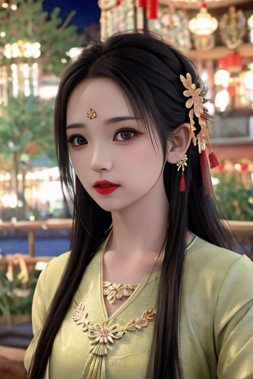 <lora:妹妹:0.75>, best quality, masterpiece, highres, 1girl,china dress,hair ornament,necklace, jewelry,Beautiful face,upon_body, tyndall effect,photorealistic, dark studio, rim lighting, two tone lighting,(high detailed skin:1.2), 8k uhd, dslr, soft lighting, high quality, volumetric lighting, candid, Photograph, high resolution, 4k, 8k, Bokeh <lora:GuoFeng3.2_Lora:0.2>1girl,