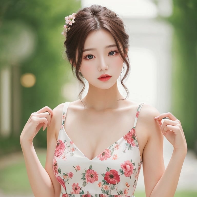 1girl, elegant floral dress, beautiful eyes, upper body, 8k