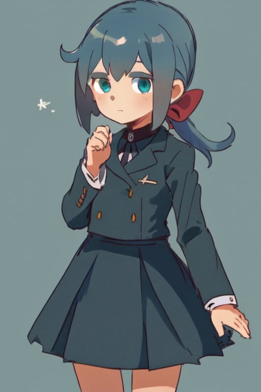 1girl, 1ponytail, dark blue hair, marine green eyes, Constanze, female school uniform 