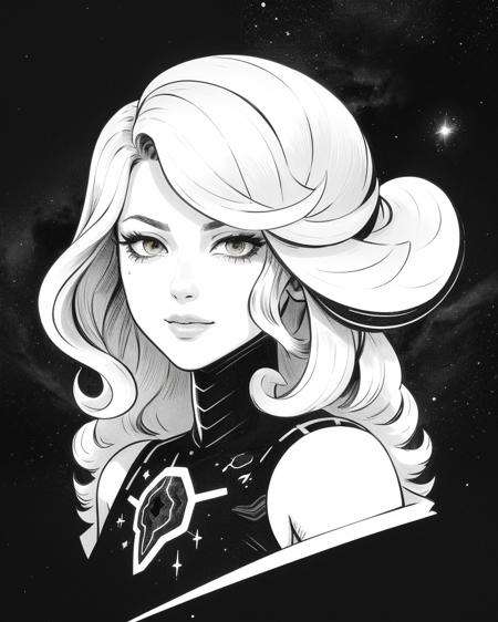 highly detailed portrait of a hopeful pretty astronaut lady with a wavy blonde hair, by Josan Gonzales , 4k resolution, nier:automata inspired, bravely default inspired, vibrant but dreary but upflifting red, black and white color scheme!!! ((Space nebula background))