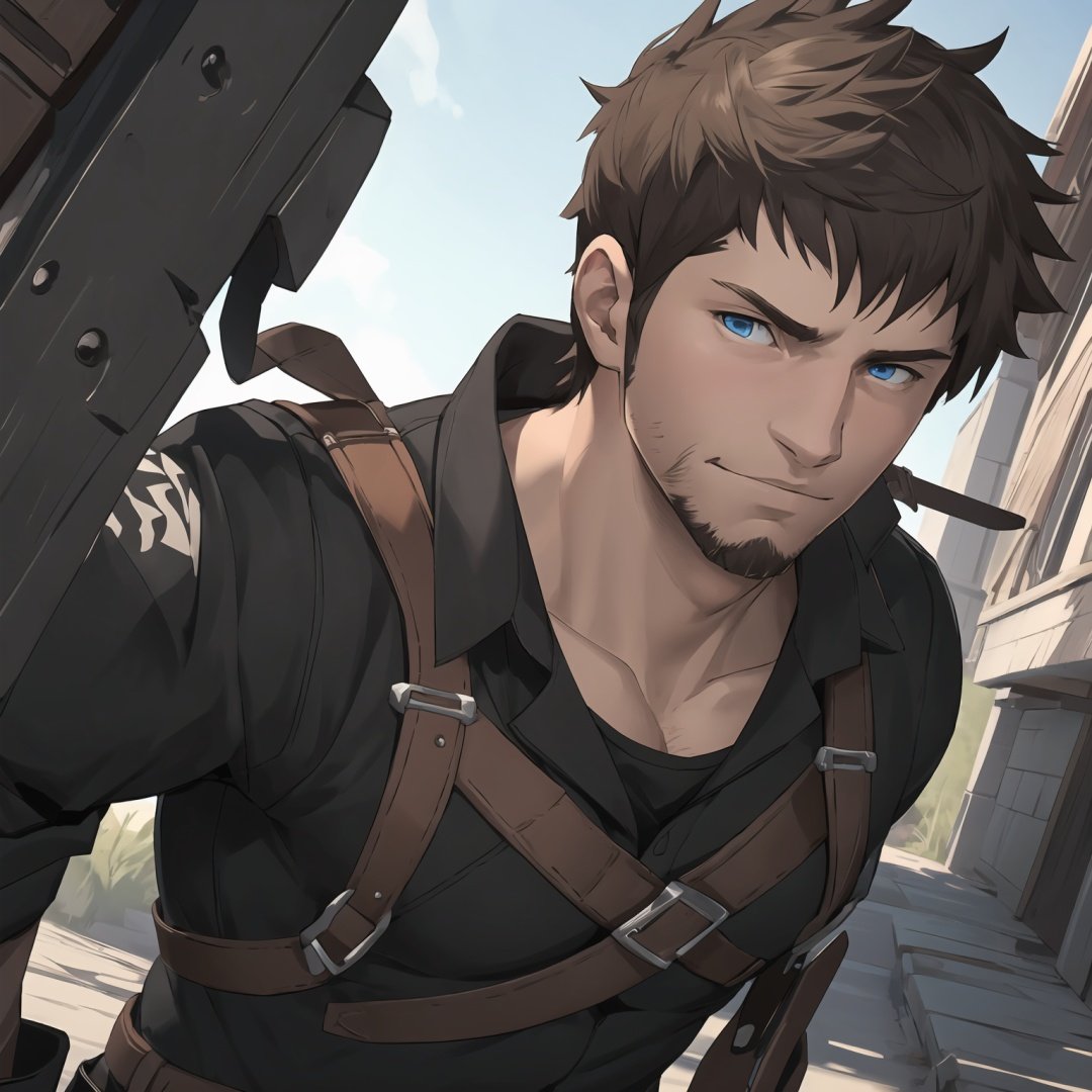 ((masterpiece)),((best quality)),high detailed,ultra-detailed,anime,CG,
1boy,bobote,stubble,brown hair,blue eyes