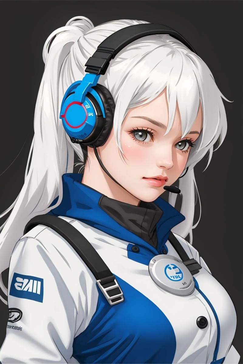 1girl, twintails,white hair,medium breasts,underboob,headphone,(masterpiece:1.4),(best quality:1.4),realistic