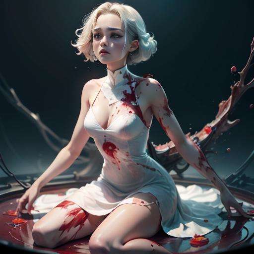 1girl,blood bleeding flowing, white dress, blood vessels  <lora:bloodvessel:1>