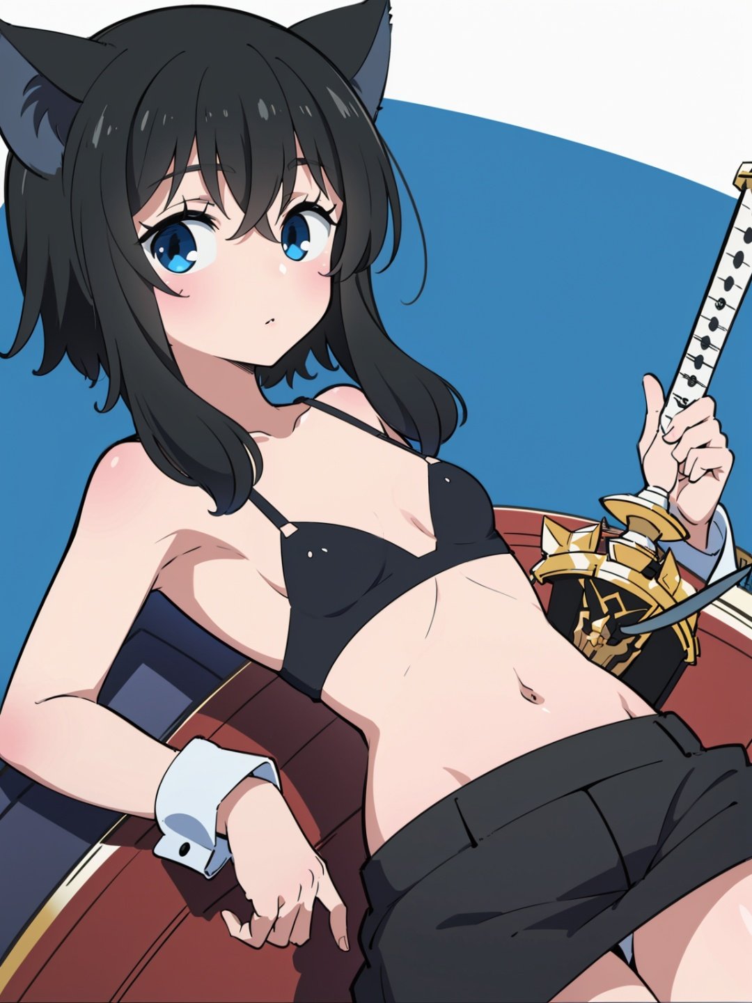 (masterpiece), (best quality),<lora:fulan-000006:0.7>, loli, cat ears, sword, black hair, flat chest, 