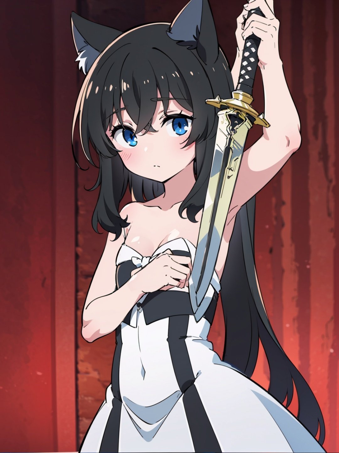 (masterpiece), (best quality),<lora:fulan-000006:0.7>, loli, cat ears, sword, black hair, flat chest, 