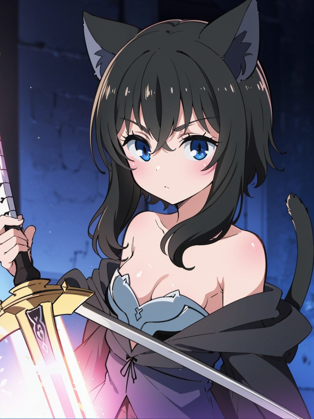 (masterpiece), (best quality),<lora:fulan-000006:0.7>, loli, cat ears, sword, black hair, flat chest, 