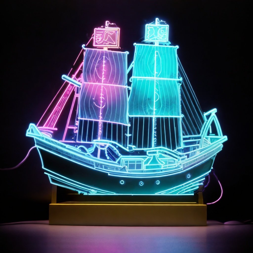 <lora:nihongdengV2:0.8>nihongdeng,light,,(Black background:1.45),Neon Light,colorful light,boat