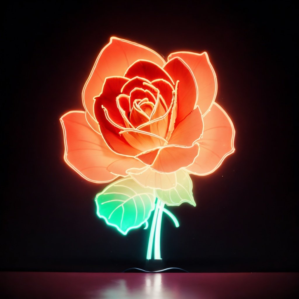 <lora:nihongdengV2:0.8>nihongdeng,light,no humans,flower,(Black background:1.45),Neon Light,colorful light,rose, 