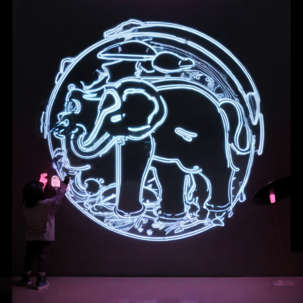 <lora:nihongdengV2:0.8>nihongdeng,light,,(Black background:1.45),Neon Light,colorful light,elephant