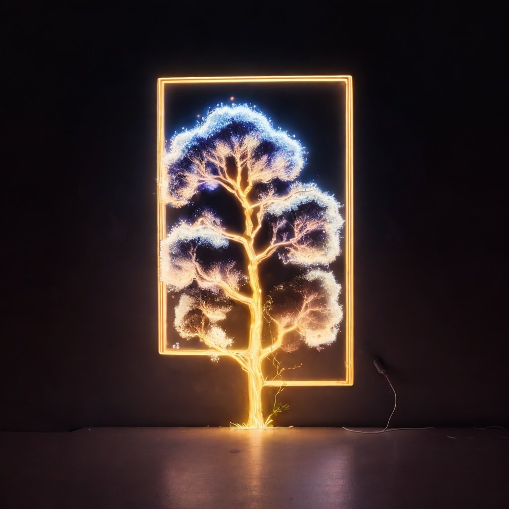 <lora:nihongdengV2:0.8>nihongdeng,light,no humans,tree,(Black background:1.45),Neon Light,colorful light,pine