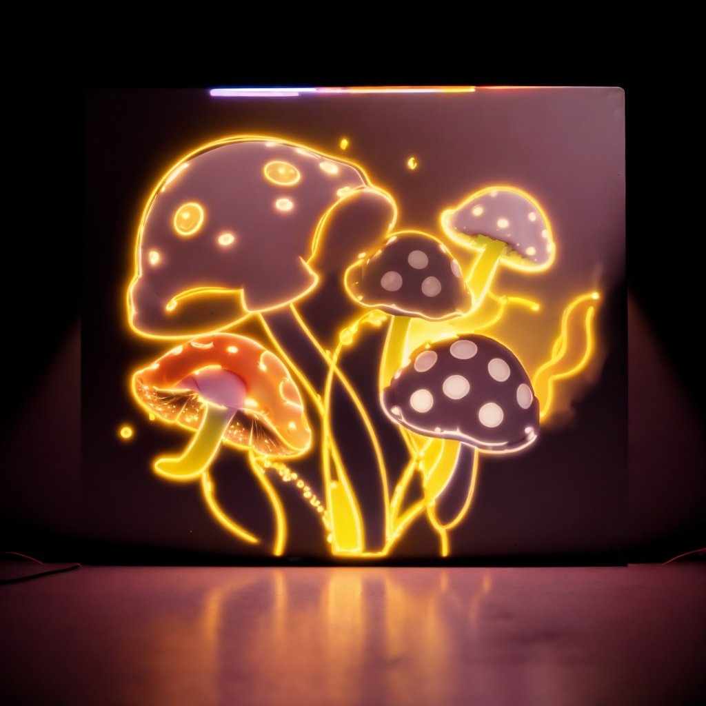 <lora:nihongdengV2:0.8>nihongdeng,light,no humans,tree,(Black background:1.45),Neon Light,colorful light,mushroom