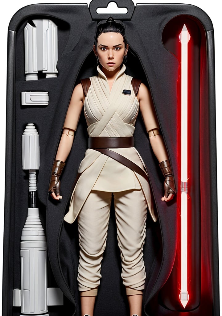 (best quality:1.15), (masterpiece:1.15), (detailed:1.15),(diorama:1.2),  (ActionFigureQuiron style), Rey (The Last Jedi): Rey's Jedi training outfit, lightsaber, and connection to the Force make her a captivating character to cosplay from the Star Wars sequel trilogy.,   <lora:quiron_ActionFigure_v1_Lora:0.87>