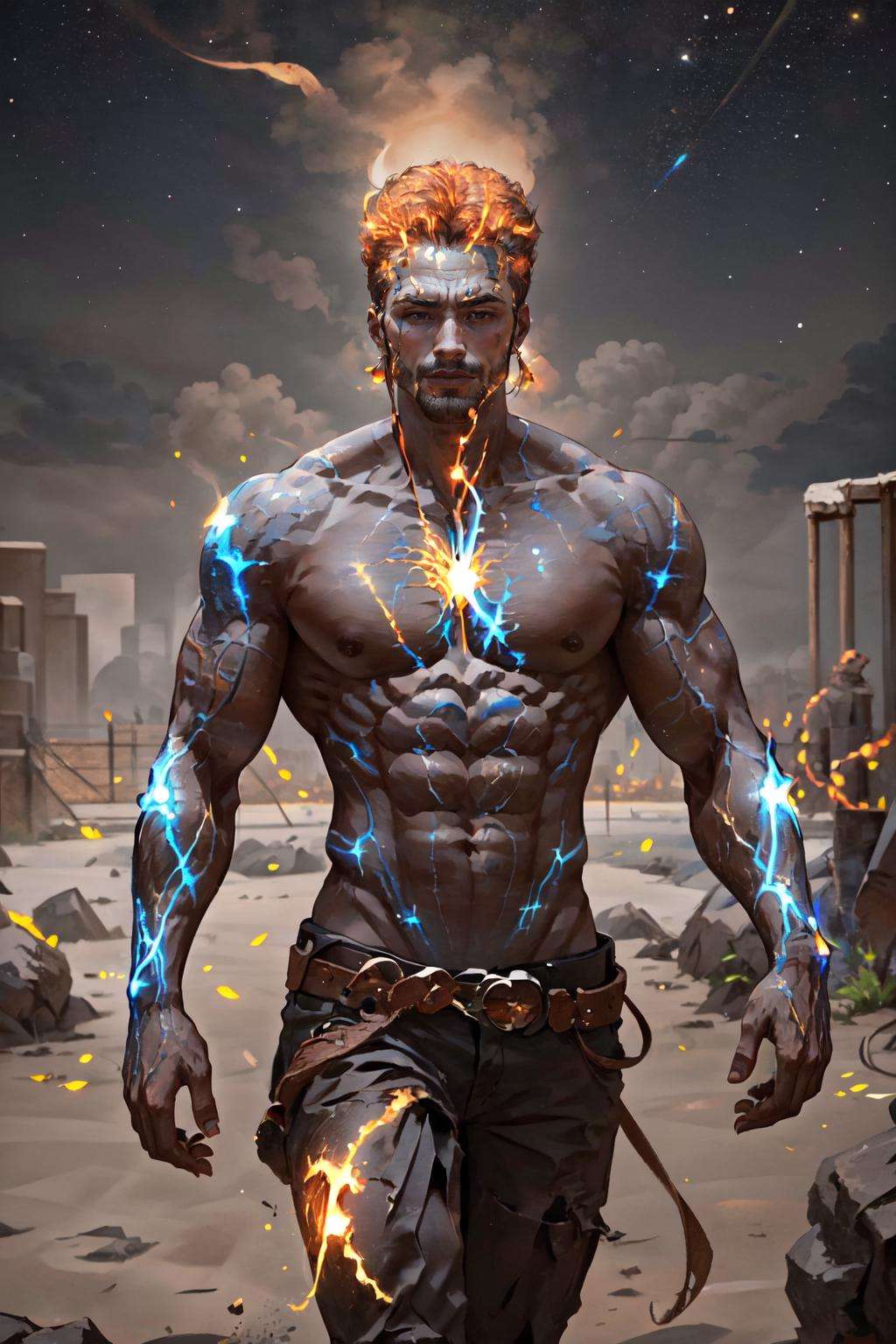 Highly detailed, High Quality, Masterpiece, beautiful, <lora:EnergyVeins:1>, solo, cowboy shot, gigachad, <lora:Char_Sigmas_GigaChad:0.75>, topless, topless male, 