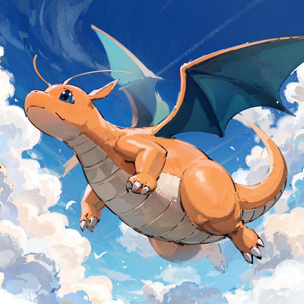 masterpiece,best quality,dragonite,flying,<lora:dragonite_v1b:0.8>