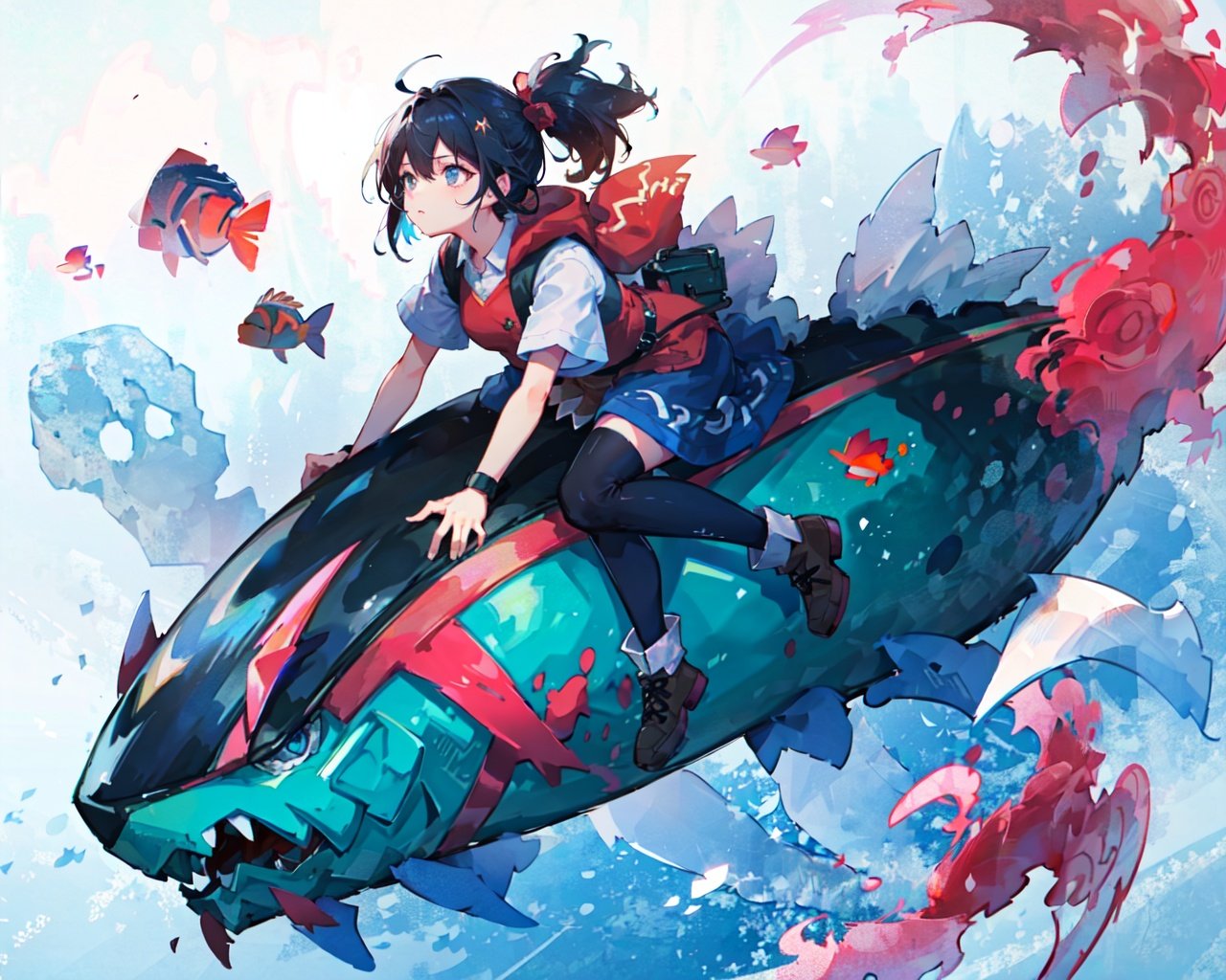 youweixuanyu,masterpiece,best quality,Highest picture quality,a girl riding on a fish,1girl,<lora:LAS:0.6> cloud,colorful, starry, <lora:youweixuanyu_v4:1>,Close-Up