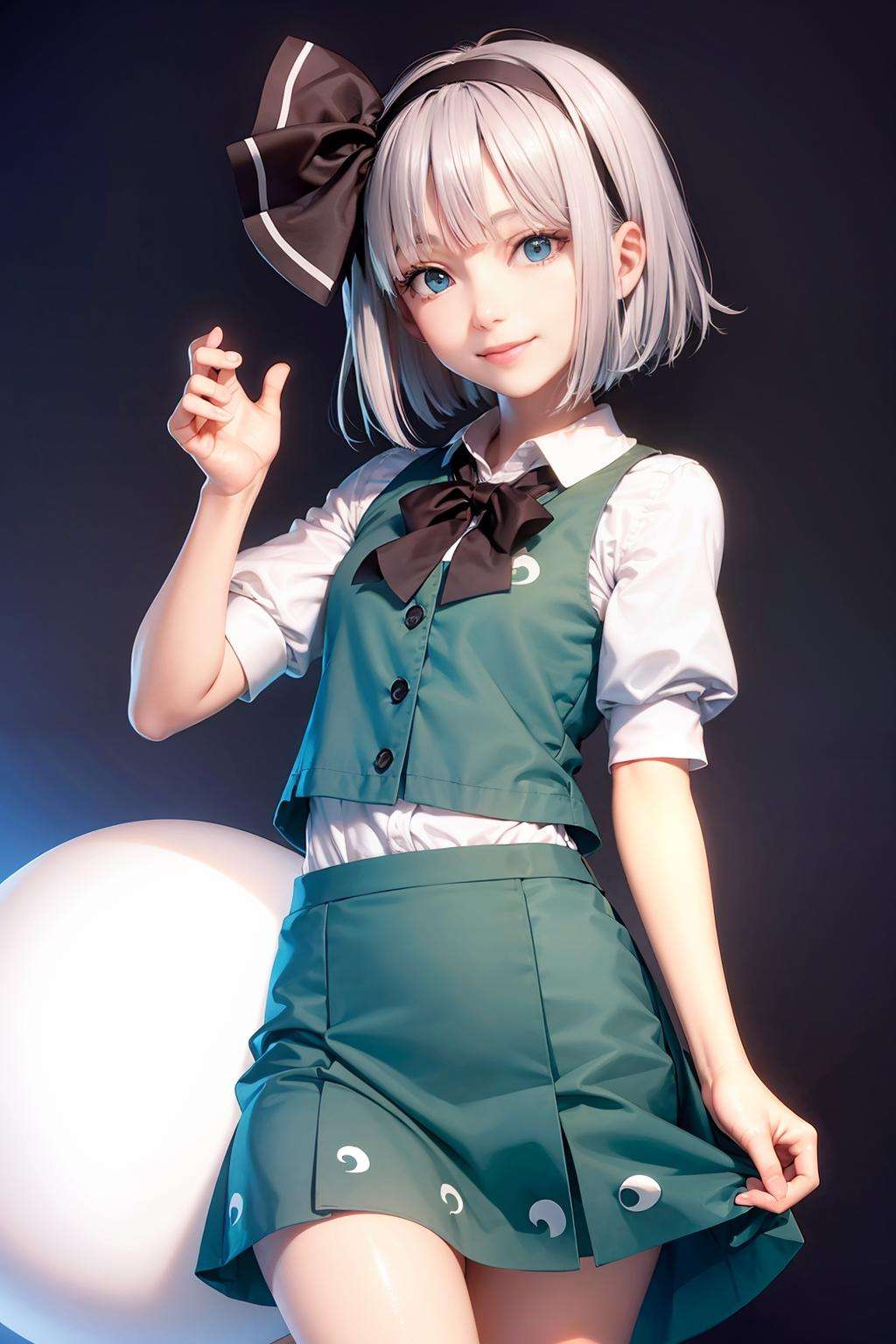 masterpiece, best quality,  <lora:youmu:1>,1girl,konpaku youmu,smile,simple background, 