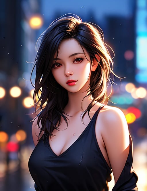 ,mix4,(8k, RAW photo, best quality, masterpiece:1.2), (realistic, photo-realistic:1.37),1girl,cute,cityscape, night, rain, wet, professional lighting, photon mapping, radiosity, physically-based rendering, <lora:belle_20230624072520:0.55555>