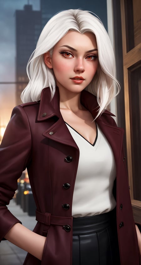 woman, solo, warrior, white hair, dark red eyes, detailed face, ([Adrianne Palicki|Liv Tyler|Vanessa Hudgens]:0.8), (arosen style :0.9),masterpiece, professional, high quality, beautiful, amazing, mid-century, ArtStation, Long coat, fallacious,photoshoot, 4k, realistic, detailed background, tremendous, real life, by William Hogarth, by Taro Okamoto,