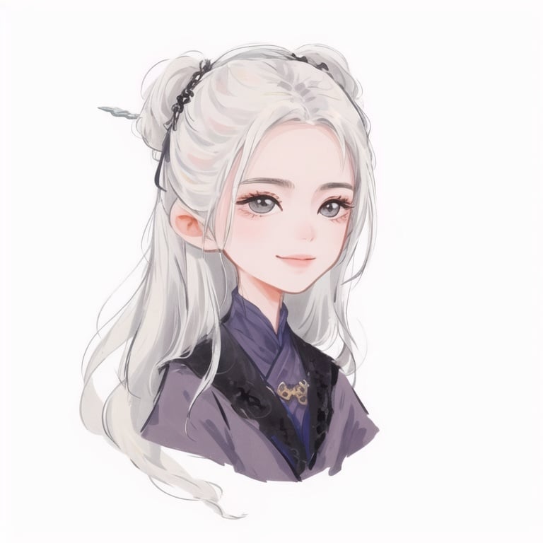 (masterpiece, best quality:1.2), ultra-detailed,(ultra detailed)，white_background，1girl,  White hair，smile,Qbangufeng，<lora:qbangufeng:0.8>