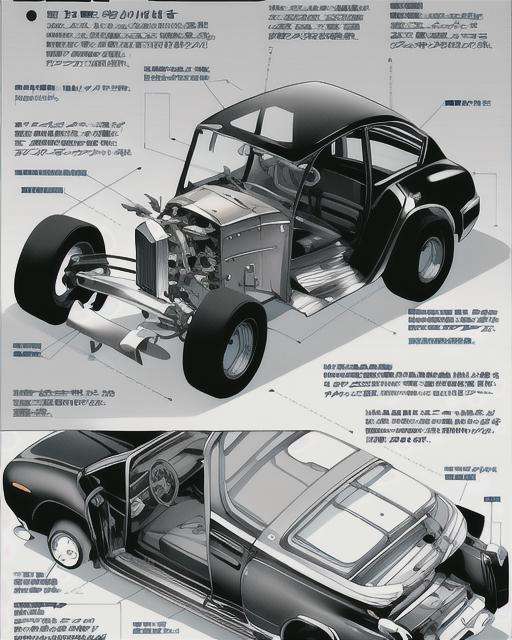 <lora:拆解:1>Disassembly diagram of a car